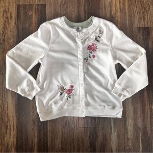 C&K designs women's L button up sweatshirt embroidered floral hummingbird